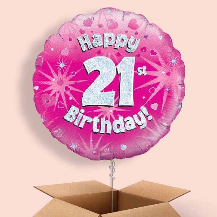 Happy 21st Birthday Pink Hearts Balloon in a Box