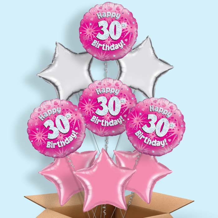 Happy 30th Birthday Pink Hearts Balloon in a Box - 9 Balloon | Small Indoor Plants