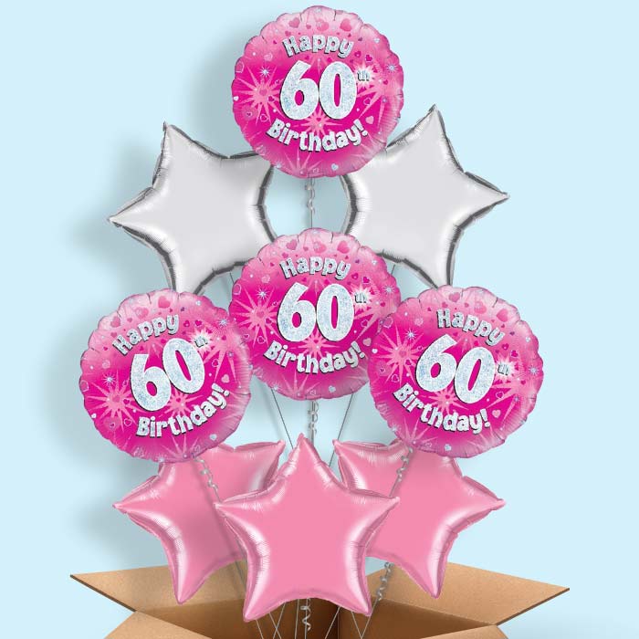 Happy 60th Birthday Pink Hearts Balloon in a Box - 9 Balloon | Small Indoor Plants