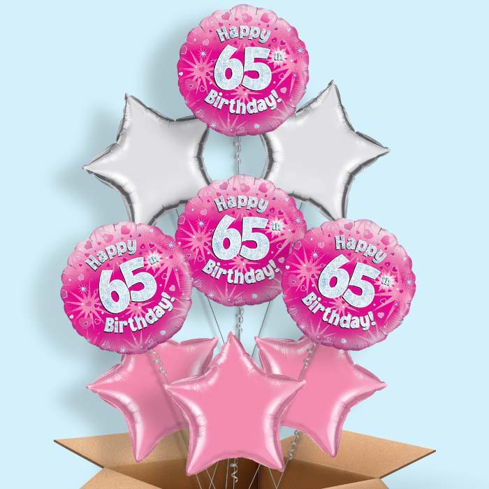 Happy 65th Birthday Pink Hearts Balloon in a Box - 9 Balloon | Small Indoor Plants
