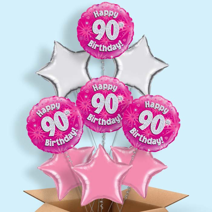 Happy 90th Birthday Pink Hearts Balloon in a Box - 9 Balloon | Small Indoor Plants