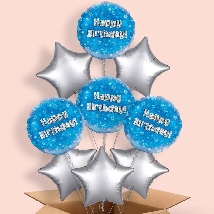 Happy Birthday Blue Stars Balloon in a Box