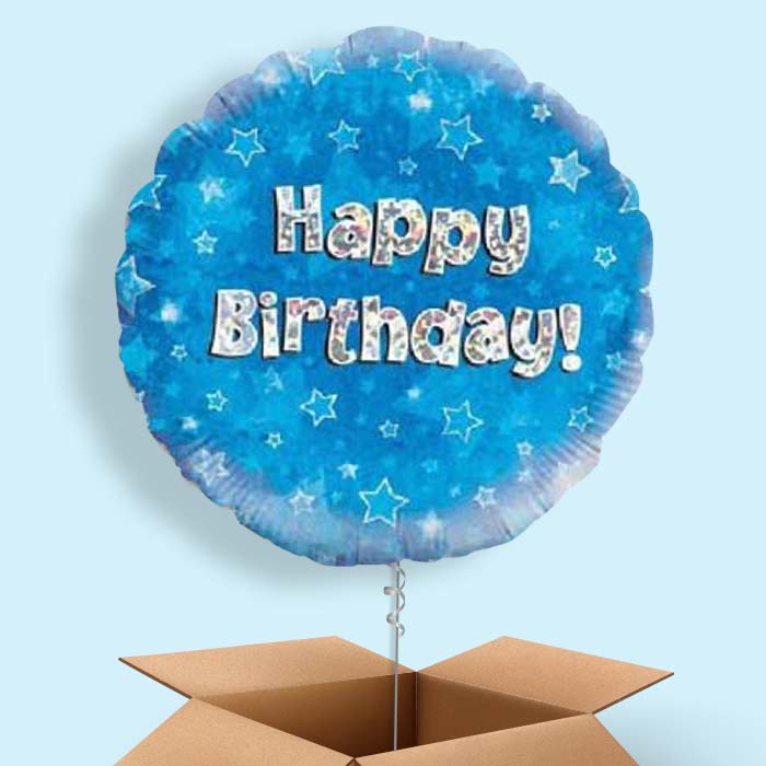 Happy Birthday Blue Stars Balloon in a Box - 1 Balloon | Small Indoor Plants