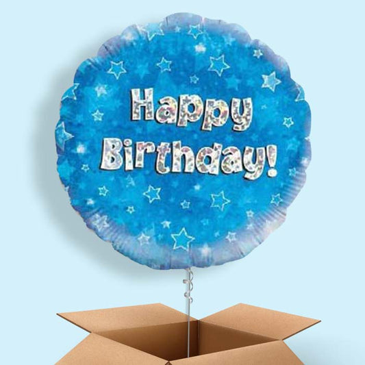 Happy Birthday Blue Stars Balloon in a Box - 1 Balloon | Small Indoor Plants