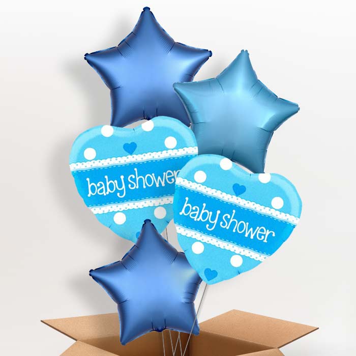 Blue Heart Baby Shower Balloons in a Box