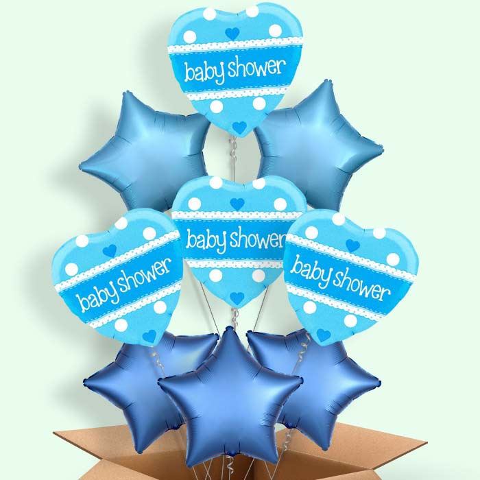 Blue Heart Baby Shower Balloons in a Box