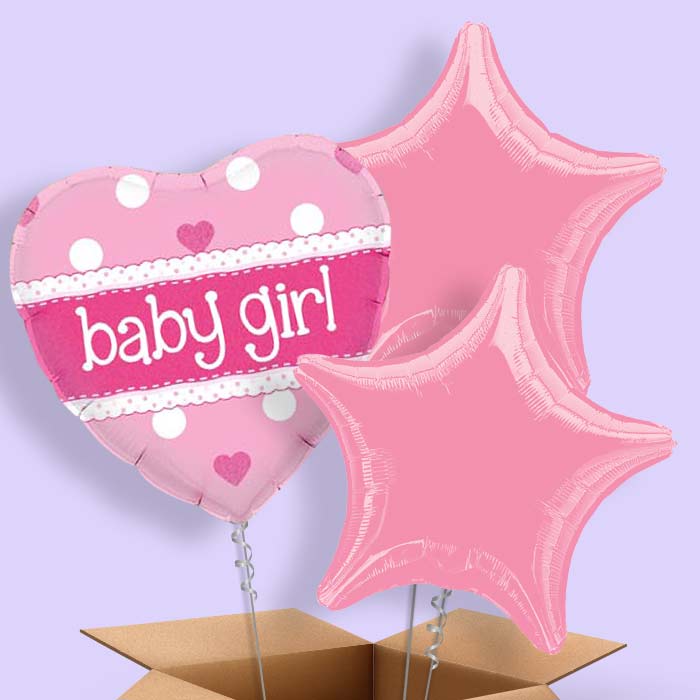 Baby Shower Helium Balloons in a Box (Pink Polka)