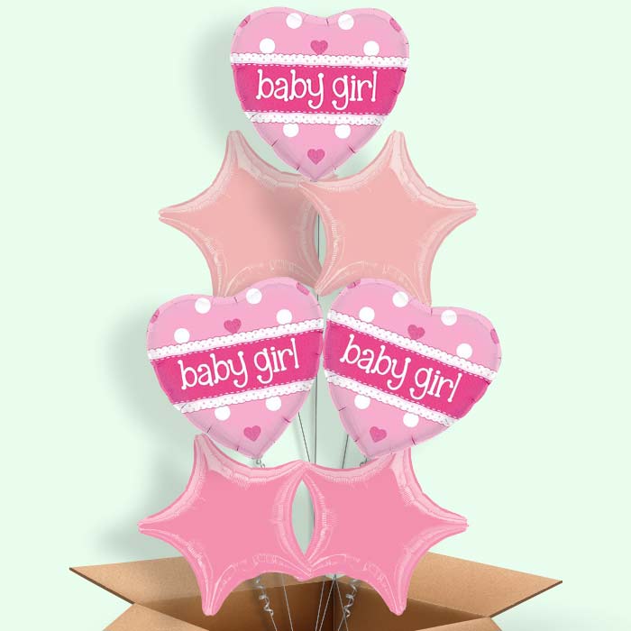 Baby Shower Helium Balloons in a Box (Pink Polka)