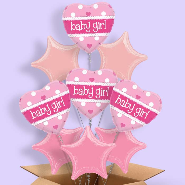 Baby Shower Helium Balloons in a Box (Pink Polka)
