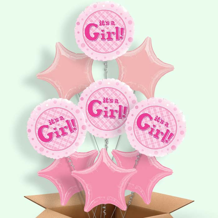New Baby Balloon Gift in a Box (It's a Girl) - 9 Balloon | Small Indoor Plants
