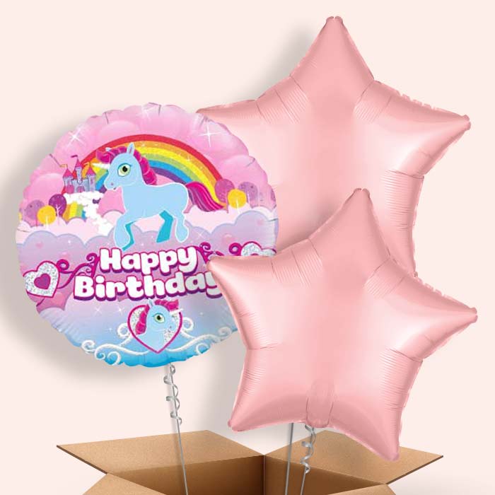 Rainbow Unicorn Birthday Balloons in a Box