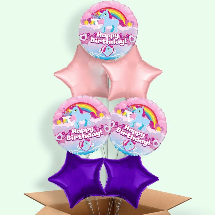Rainbow Unicorn Birthday Balloons in a Box