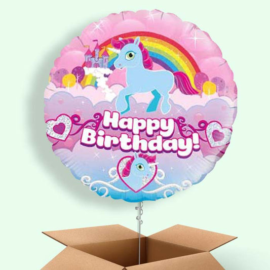 Rainbow Unicorn Birthday Balloons in a Box - 1 Balloon | Small Indoor Plants