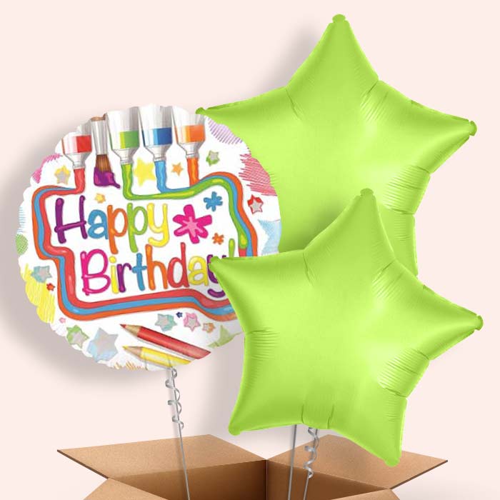 Happy Birthday Art Balloon in a Box - 3 Balloon | Small Indoor Plants