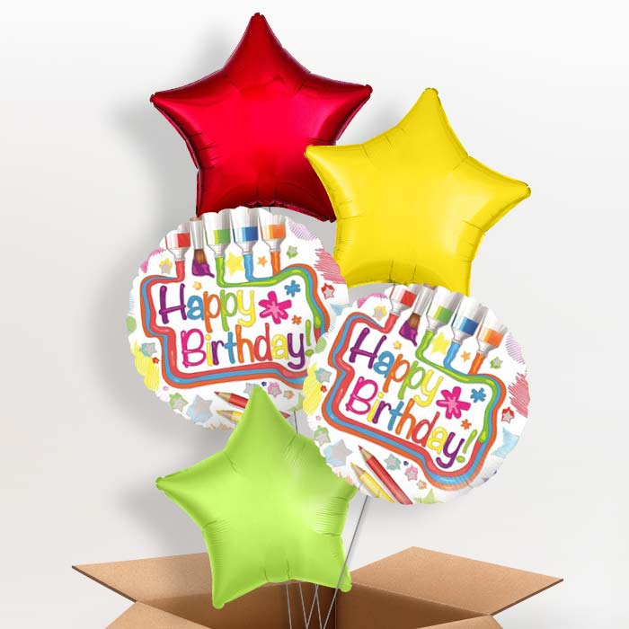 Happy Birthday Art Balloon in a Box - 5 Balloon | Small Indoor Plants