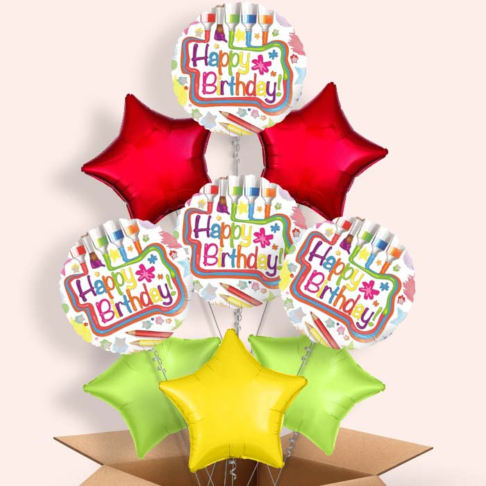 Happy Birthday Art Balloon in a Box - 9 Balloon | Small Indoor Plants