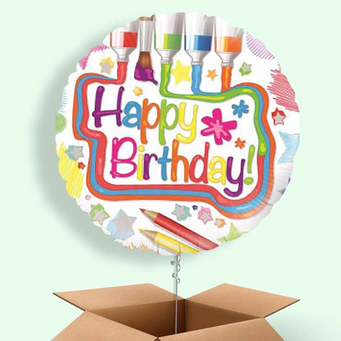 Happy Birthday Art Balloon in a Box - 1 Balloon | Small Indoor Plants