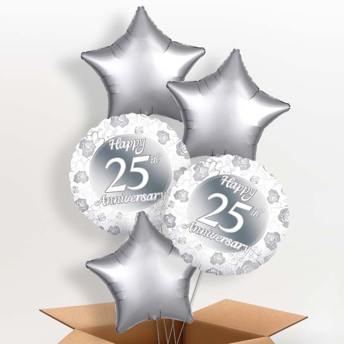 25th Wedding Anniversary Balloons in a Box (Silver) - 5 Balloon | Small Indoor Plants