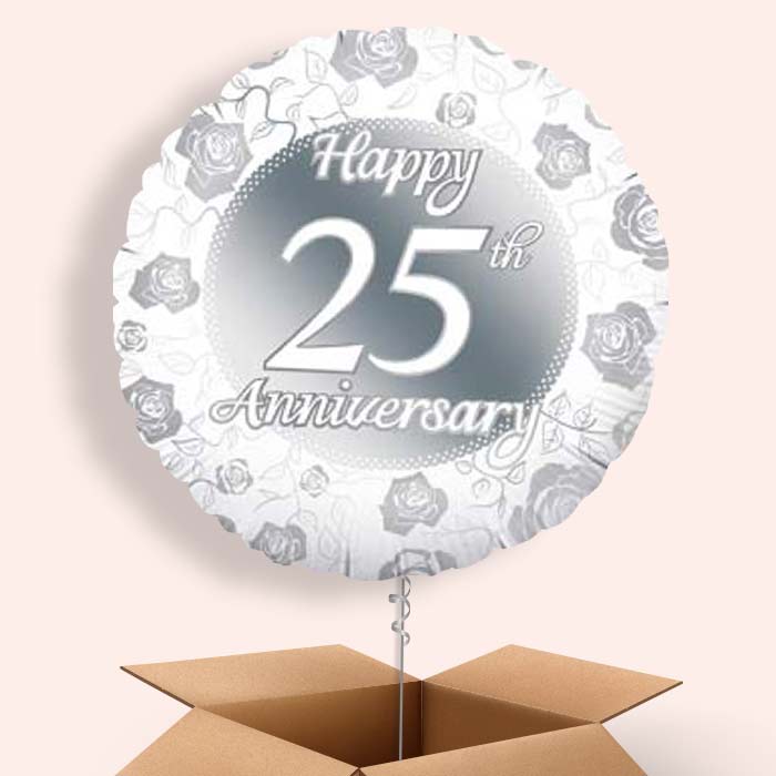 25th Wedding Anniversary Balloons in a Box (Silver) - 1 Balloon | Small Indoor Plants