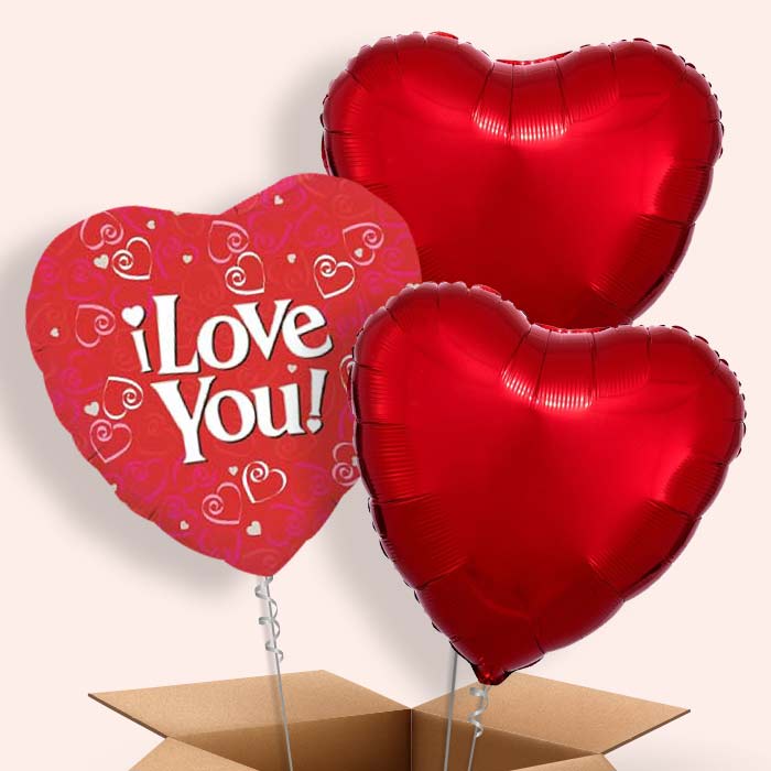 I Love You Balloons in a Box (Red Heart)