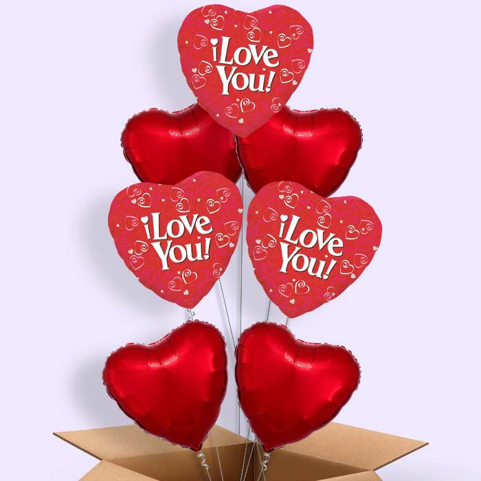 I Love You Balloons in a Box (Red Heart)