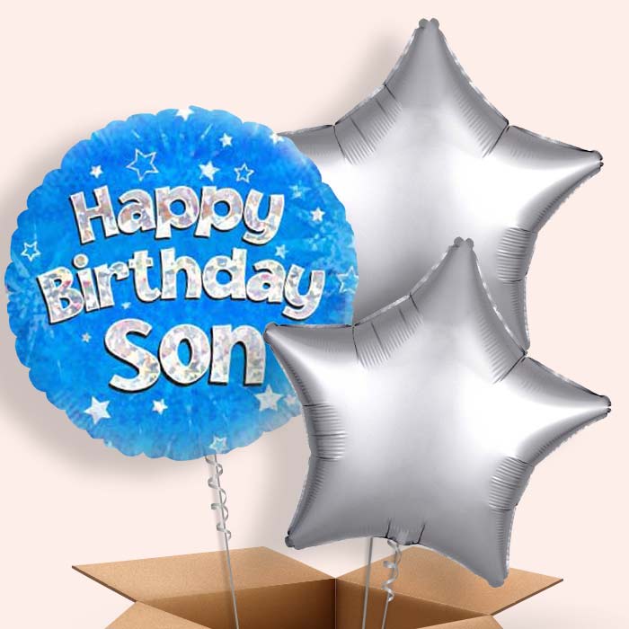 Happy Birthday Son Blue Stars Balloon in a Box - 3 Balloon | Small Indoor Plants
