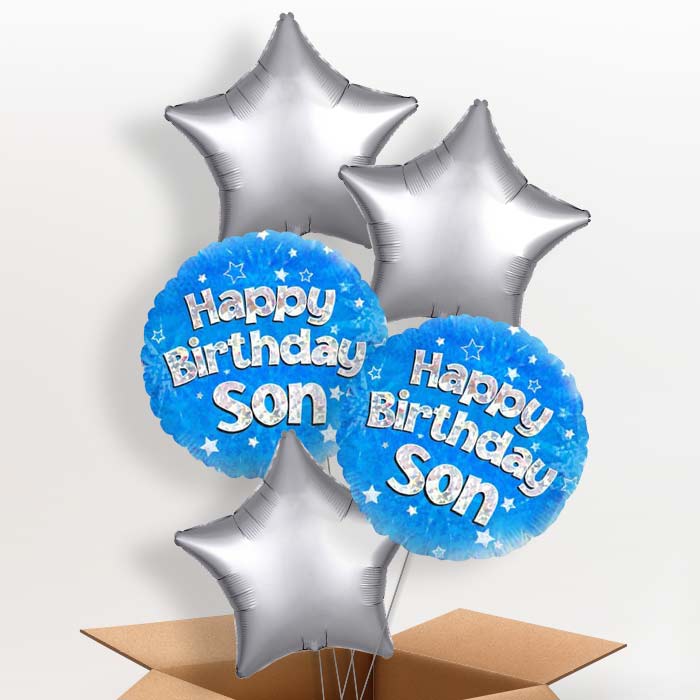 Happy Birthday Son Blue Stars Balloon in a Box - 5 Balloon | Small Indoor Plants