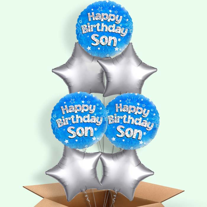 Happy Birthday Son Blue Stars Balloon in a Box - 7 Balloon | Small Indoor Plants