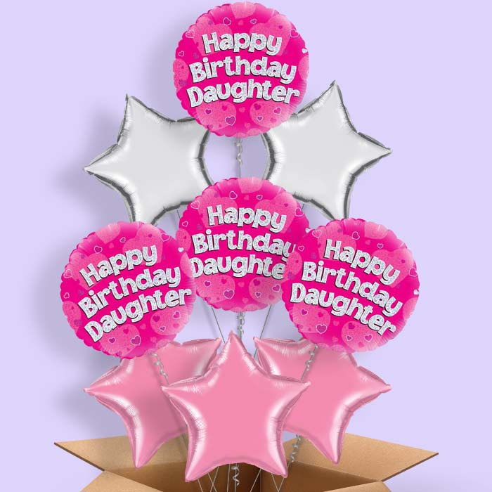 Happy Birthday Daughter Pink Hearts Balloon in a Box
