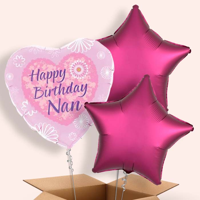 Happy Birthday Nan Pink Hearts Balloon in a Box