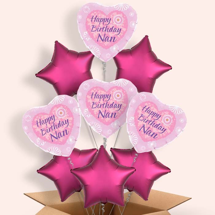 Happy Birthday Nan Pink Hearts Balloon in a Box