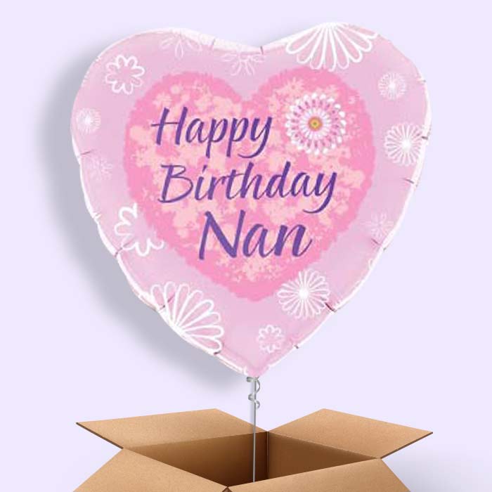 Happy Birthday Nan Pink Hearts Balloon in a Box - 1 Balloon | Small Indoor Plants