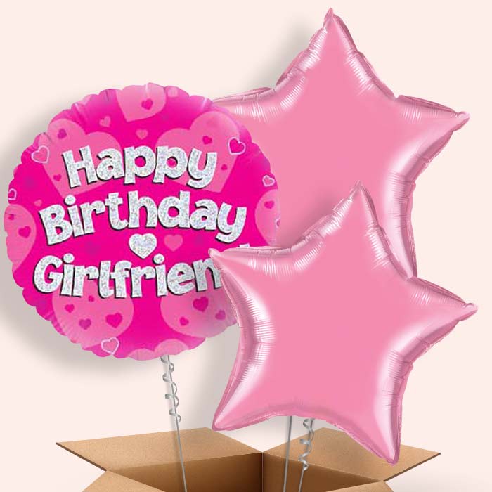Girlfriend Birthday Balloons in a Box - Pink Hearts