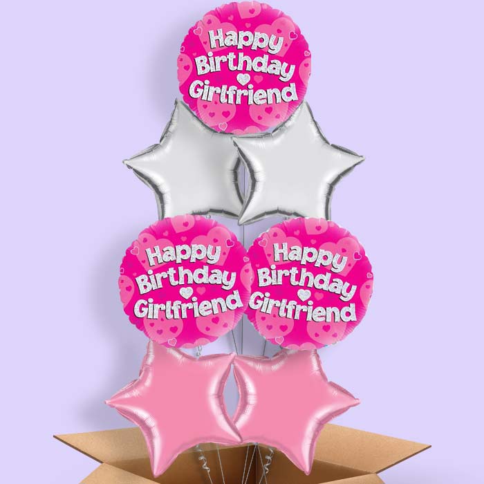Girlfriend Birthday Balloons in a Box - Pink Hearts