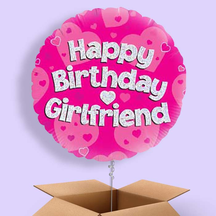 Girlfriend Birthday Balloons in a Box - Pink Hearts