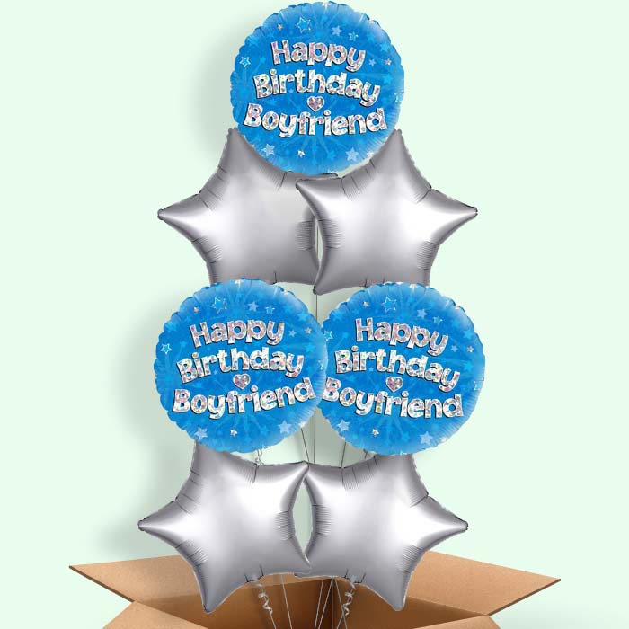 Happy Birthday Boyfriend Blue Stars Balloon in a Box