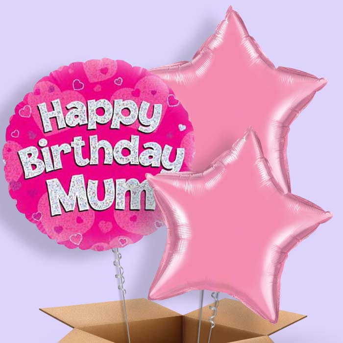 Happy Birthday Mum Pink Hearts Balloon in a Box