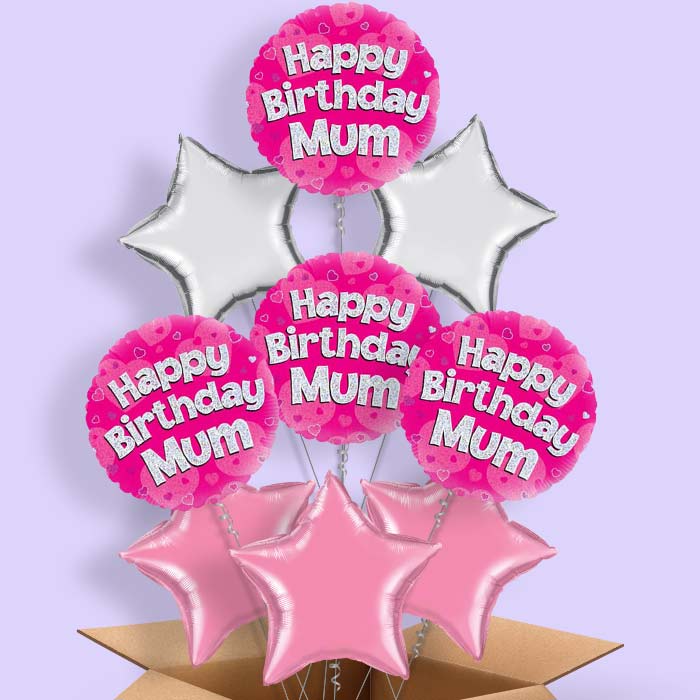 Happy Birthday Mum Pink Hearts Balloon in a Box