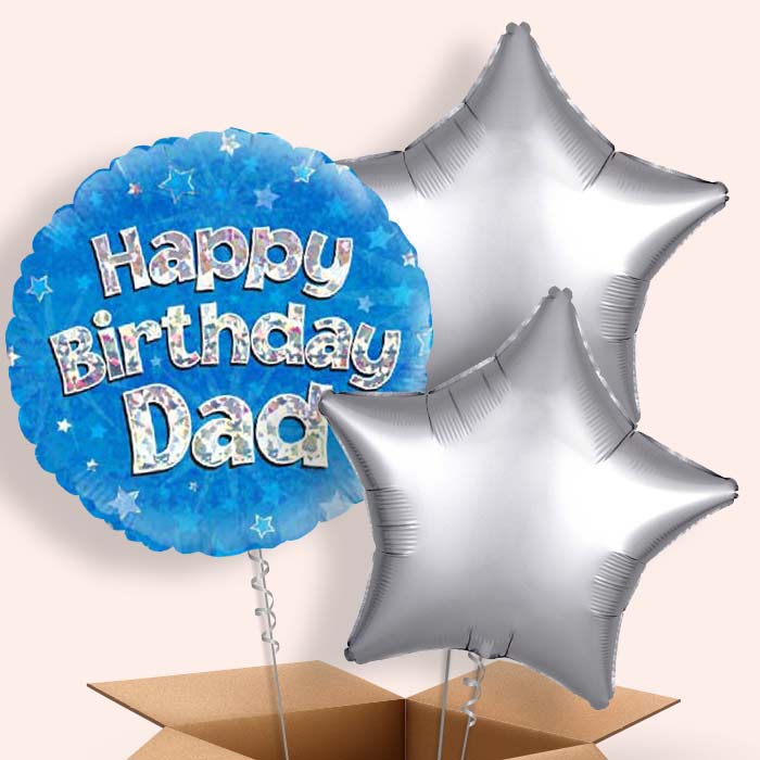 Happy Birthday Dad Balloons in a Box (Blue)