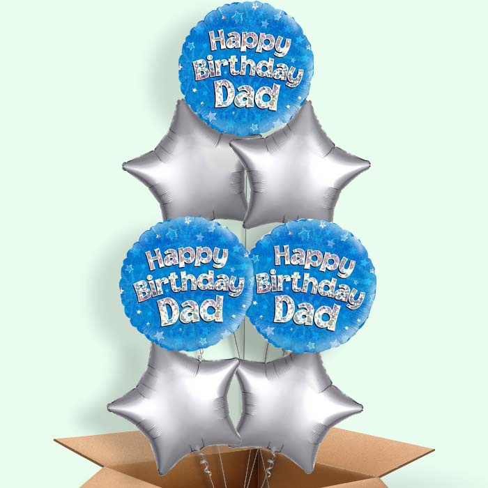 Happy Birthday Dad Balloons in a Box (Blue)