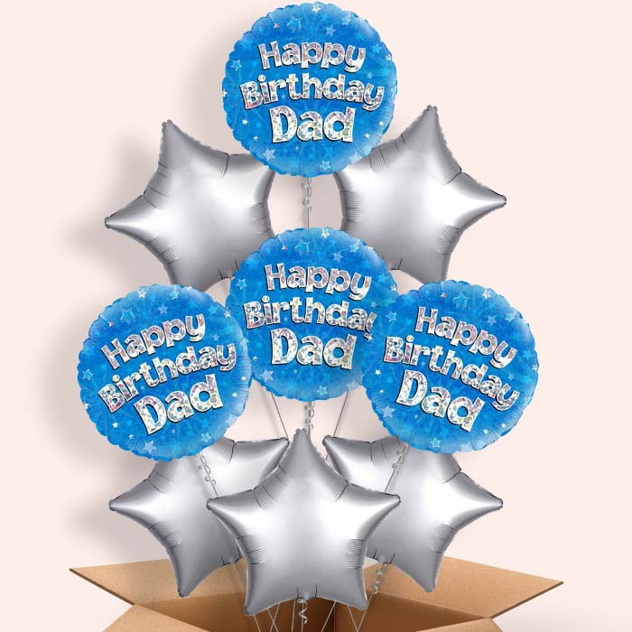 Happy Birthday Dad Balloons in a Box (Blue)