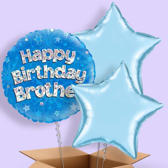 Happy Birthday Brother Blue Stars Balloon in a Box
