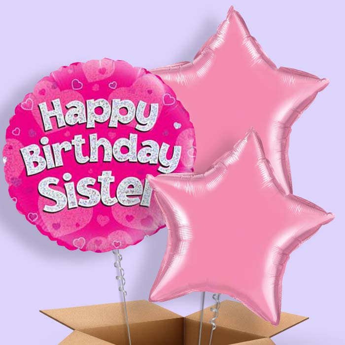 Happy Birthday Sister Pink Hearts Balloon in a Box - 3 Balloon | Small Indoor Plants