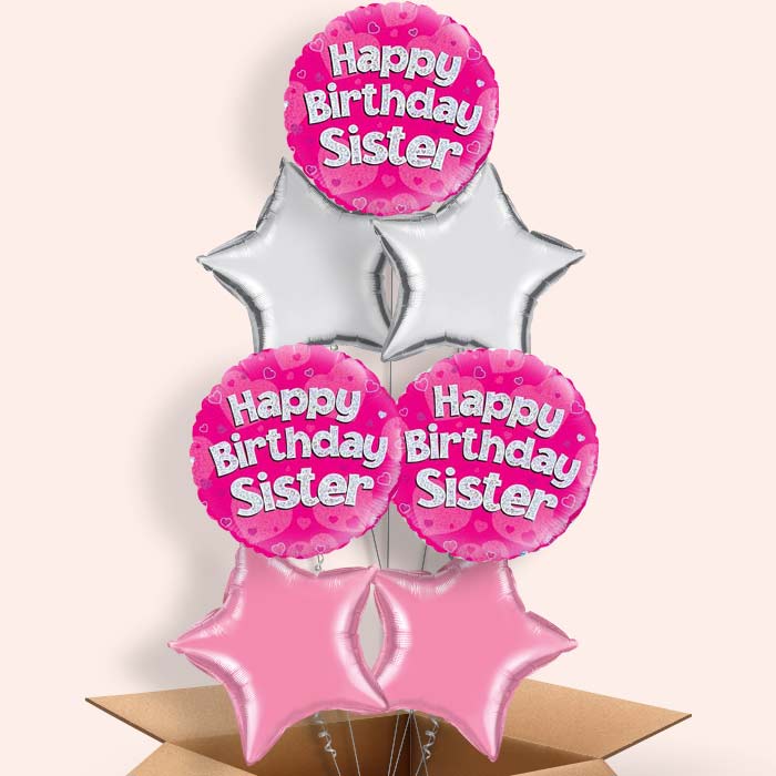 Happy Birthday Sister Pink Hearts Balloon in a Box - 7 Balloon | Small Indoor Plants