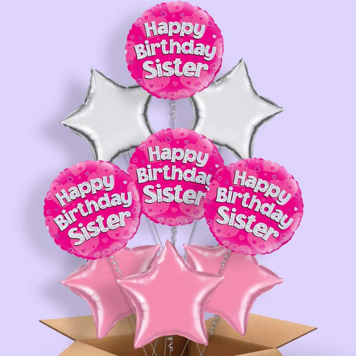 Happy Birthday Sister Pink Hearts Balloon in a Box - 9 Balloon | Small Indoor Plants