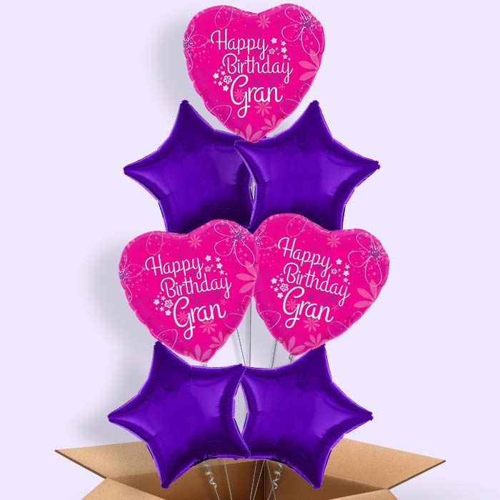 Happy Birthday Gran Pink Hearts Balloon in a Box