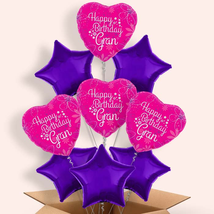 Happy Birthday Gran Pink Hearts Balloon in a Box
