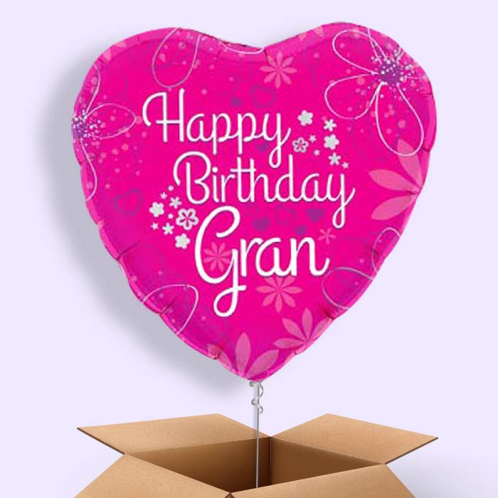 Happy Birthday Gran Pink Hearts Balloon in a Box