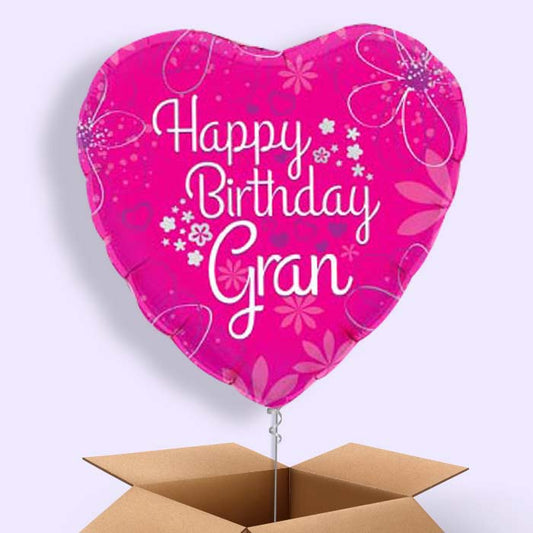 Happy Birthday Gran Pink Hearts Balloon in a Box - 1 Balloon | Small Indoor Plants