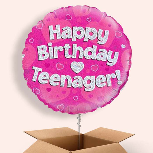 Happy Birthday Teenager Pink Hearts Balloon in a Box - 1 Balloon | Small Indoor Plants